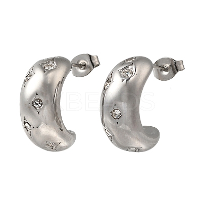 304 Stainless Steel & Rhinestones C-Shaped Stud Earrings for Women EJEW-S237-11-1