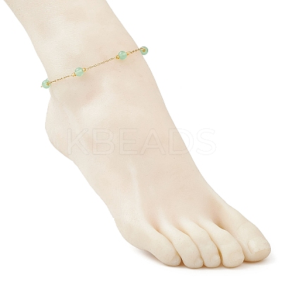 Dyed Round Natural Malaysia Jade & 304 Stainless Steel Cable Chain Ankelets AJEW-AN00701-01-1