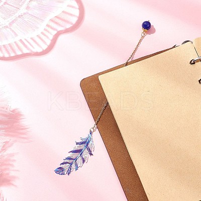 Stainless Steel Feather & Alloy Bookmarks AJEW-JK00402-01-1