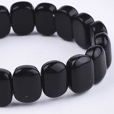 Natural Dyed & Heated Black Agate Stretch Bracelets BJEW-S039-05B-1