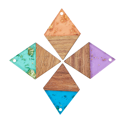 Transparent Resin & Walnut Wood Pendants RESI-CJ0001-72-1