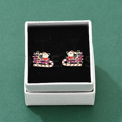 Santa Claus Brass Micro Pave Cubic Zirconia Stud Earrings EJEW-B149-03G-1