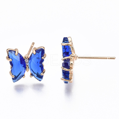 Cubic Zirconia Butterfly Stud Earrings with Glass KK-S365-003D-1