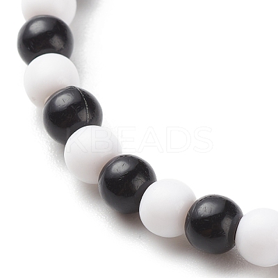 Polymer Clay Yin Yang & Acrylic Round Beaded Stretch Bracelet for Women BJEW-JB08529-1