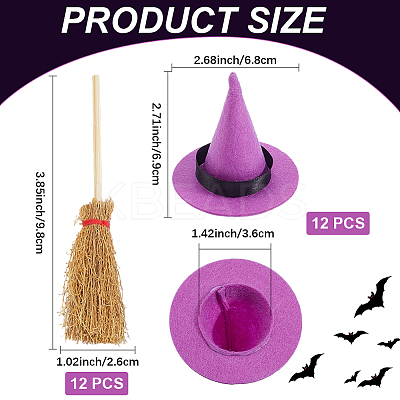 12Pcs Mini Polyester Witch Hats AJEW-CP0009-35A-1