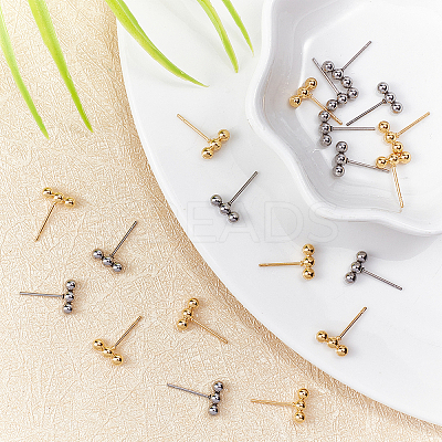 20Pcs 2 Color 201 Stainless Steel Beaded Horizontal Bar Stud Earrings with 316 Stainless Steel Pin for Women STAS-DC0008-84-1