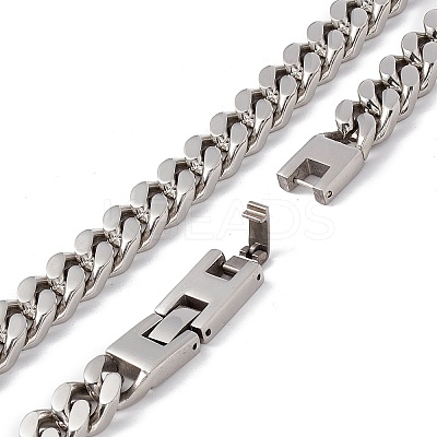 Non-Tarnish 304 Stainless Steel Curb Chains Necklace for Women NJEW-E155-02P-02-1
