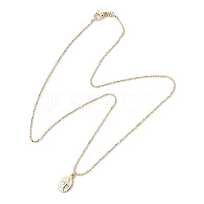 Brass Ball Chain Oval Virgin Mary Pendant Necklaces for Women NJEW-JN05120-1