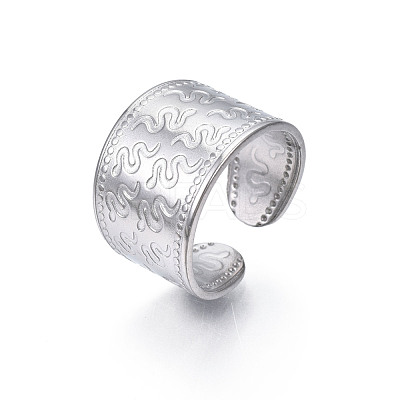 Non-Tarnish 304 Stainless Steel Snake Pattern Open Cuff Ring RJEW-S405-257P-1