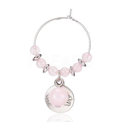 Natural Rose Quartz Wine Glass Charms AJEW-JO00154-01-1