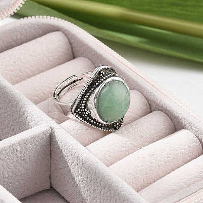 Natural Green Aventurine Adjustable Rings G-P560-03AS-03-1