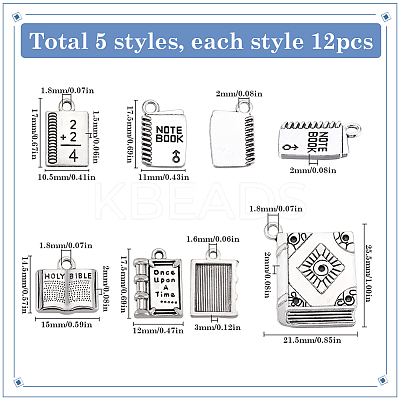 60Pcs 5 Styles Tibetan Style Alloy Pendants for Teachers' Day TIBEP-SC0003-05-1
