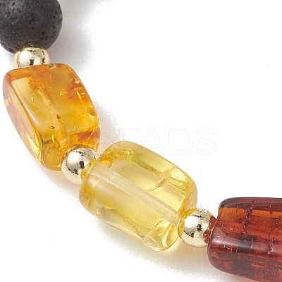 Natural Amber and Lava Rock Beads Stretch Bracelets for Women BJEW-JB13383-01-1
