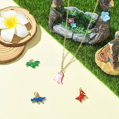 4Pcs 4 Style Dinosaur Rack Plating Brass Enamel Pendants KK-CJ0003-32-1