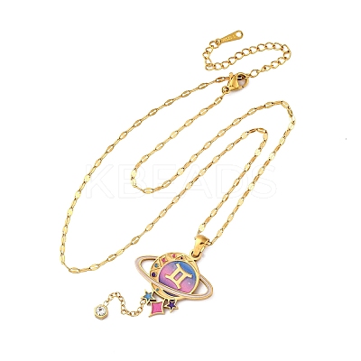 304 Stainless Steel Hot Pearl Enamel Constellation Planet Pendant Necklaces NJEW-D310-01I-G-1