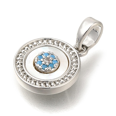 Brass Micro Pave Cubic Zirconia and Shell Pendants KK-K388-77P-01-1