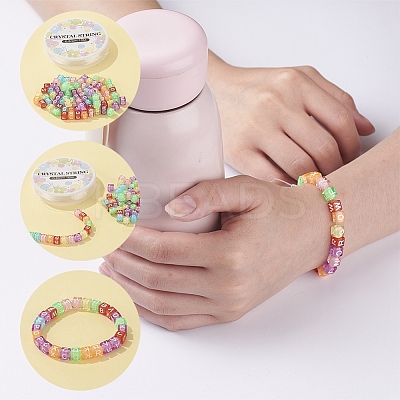 DIY 6mm Cube Bead Stretch Bracelet Kits for Children's Day DIY-YW0001-82-1