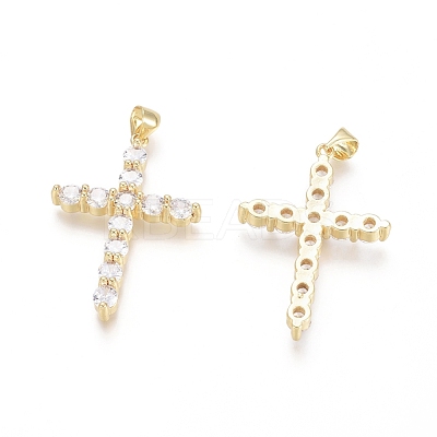 Brass Micro Pave Clear Cubic Zirconia Pendants ZIRC-G152-18A-G-1