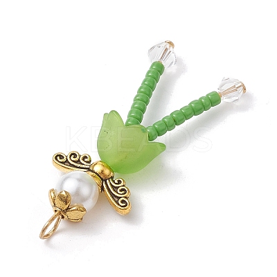 Glass Seed & Acrylic Pearl Beaded Pendants PALLOY-MZ00193-01-1