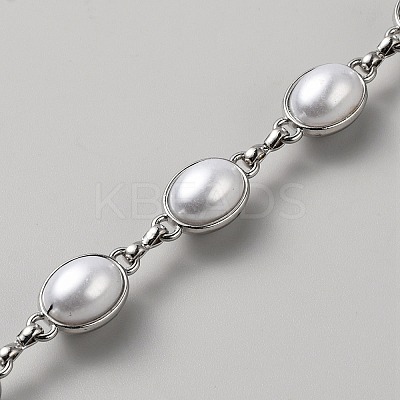 Plastic Imitation Pearl Oval Link Bracelet LCHA-WH0001-04-1