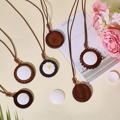 DIY Flat Round Wood Pendant Neckalces Making Kits DIY-CA0007-06-1