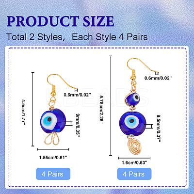 8 Pairs 2 Style Lampwork Evil Eye Dangle Earrings EJEW-PH0001-19-1