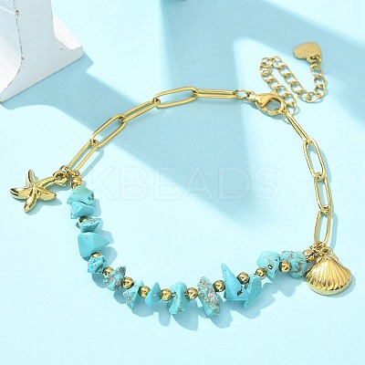 304 Stainless Steel Synthetic Turquoise Beads Bracelets BJEW-U019-02G-1