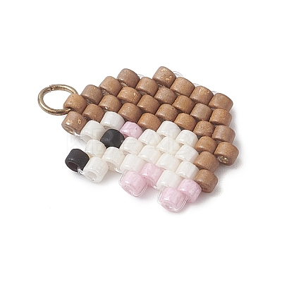 2Pcs 2 Styles Beaded Apple & Hedgehog Charms PALLOY-MZ01094-1