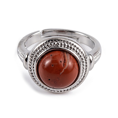 Natural Mixed Stone Round Adjustable Rings RJEW-K271-04P-1
