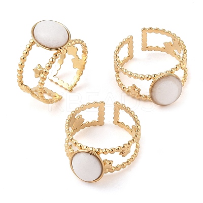 Oval Natural White Jade Finger Rings RJEW-Z057-11G-05-1