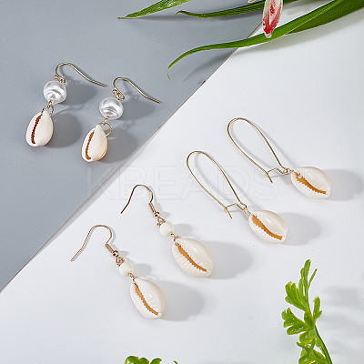 3 Pairs 3 Style Narural Shell Dangle Earrings EJEW-AN0001-70-1