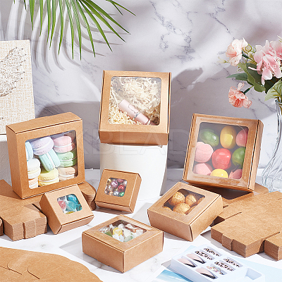 Square Foldable Creative Kraft Paper Box CON-WH0089-20A-1