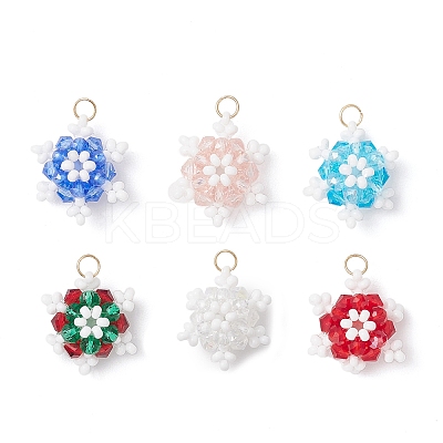 5Pcs 5 Colors Glass Seed Beaded Snowflake Pendants PALLOY-MZ00815-1