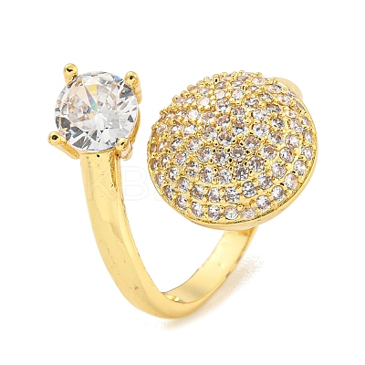 Brass Micro Pave Clear Cubic Zirconia Open Cuff Ring for Women LS-RJEW-M173-03B-G-1
