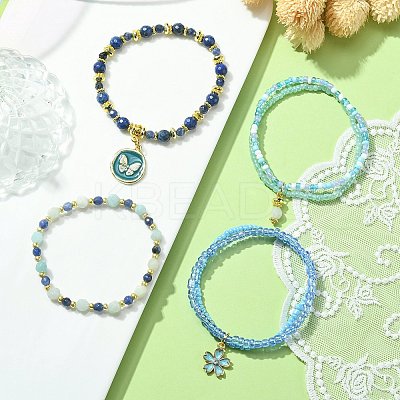 4Pcs 4 Style Natural Mixed Gemstone & Seed Beaded Stretch Bracelets Set BJEW-JB09606-03-1