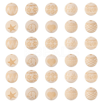 100Pcs 10 Style Unfinished Natural Wood European Beads WOOD-TA0001-55-1