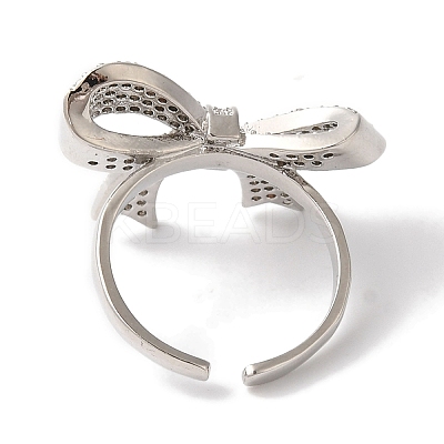 Bowknot Brass Micro Pave Clear Cubic Zirconia Open Cuff Rings for Women LS-RJEW-C098-17P-1