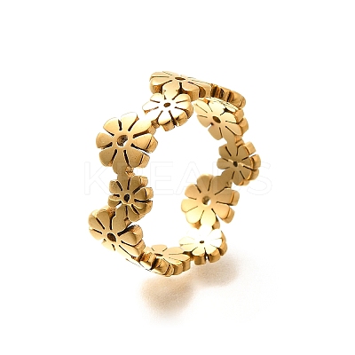 201 Stainless Steel Daisy Finger Ring for Women RJEW-A053-01G-1