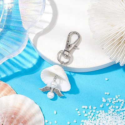 Angel Alloy & Natural Shell Pendant Decorations HJEW-JM02016-01-1