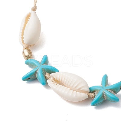 Synthetic Turquoise Beads with Natural Mixed Cowrie Shell Beads Anklet AJEW-AN00577-02-1