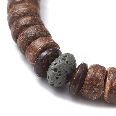 Natural Coconut & Lava Rock Beads Stretch Bracelets for Men Women BJEW-JB12497-02-1