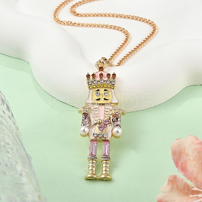 Alloy Enamel Christmas Nutcracker Pendant Necklaces LS-NJEW-L048-01G-02-1