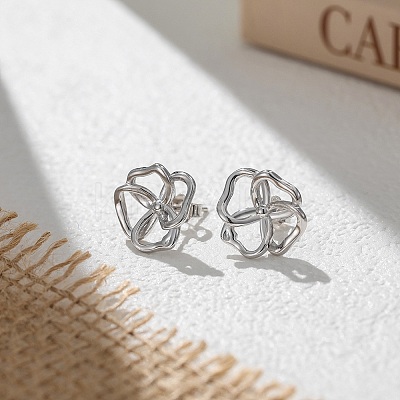 925 Sterling Silver Stud Earrings EJEW-H167-02S-1