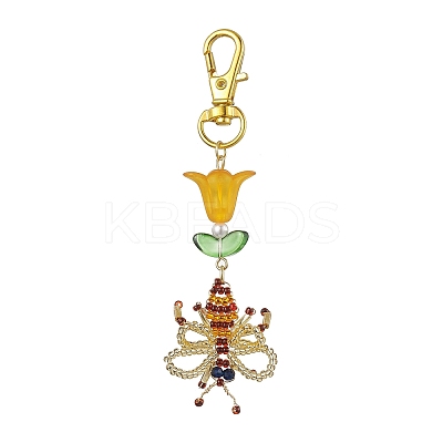 Bees Handmade Glass Seed Beads Pendants Decorations HJEW-MZ00069-01-1