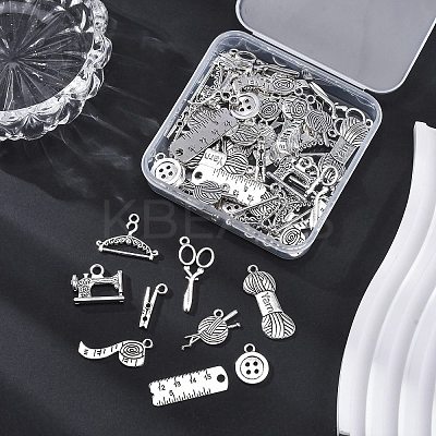 54Pcs 9 Styles Sewing Theme Tibetan Style Alloy Pendants TIBE-FP0001-06-1