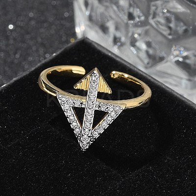 Brass Micro Pave Clear Cubic Zirconia Cuff Finger Rings for Women RJEW-U033-05GP-1