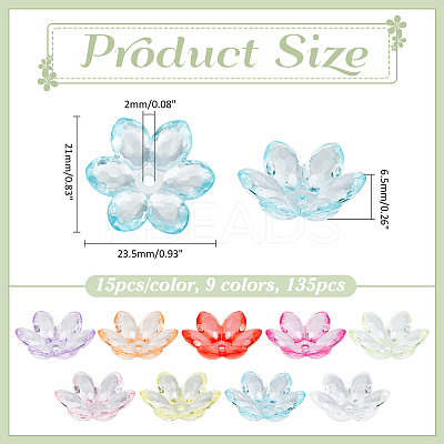 135Pcs 9 Colors Transparent Acrylic Bead Caps OACR-ME0001-28-1