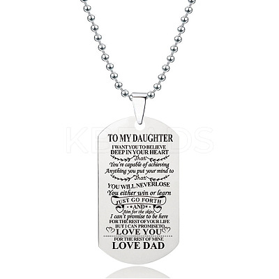 201 Stainless Steel To My Daughter Dog Tag Pendant Ball Chain Necklaces FS-WG527E6-15-1