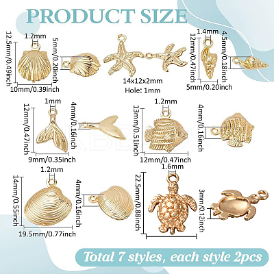 14Pcs 7 Styles Marine Theme Brass Charms FIND-PH0022-95-1