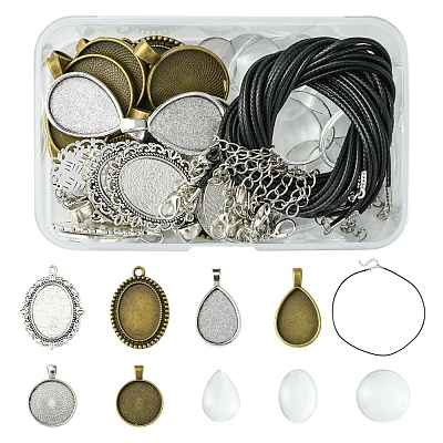 DIY Blank Dome Alloy Glass & Waxed Cord Necklace Making Kits DIY-FS0007-65-1